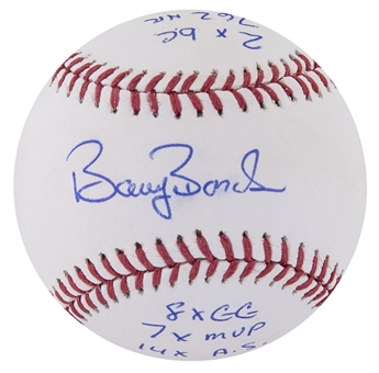 Barry Bonds Signed And Inscribed Limited Edition Career Milestone Stat Baseball - (Bonds LOA)